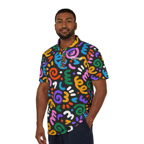 Colorful Confetti Spiral Polo Shirt — Vibrant Abstract All-Over Print